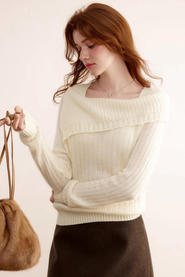 One-Shoulder Wool Knit Sweater