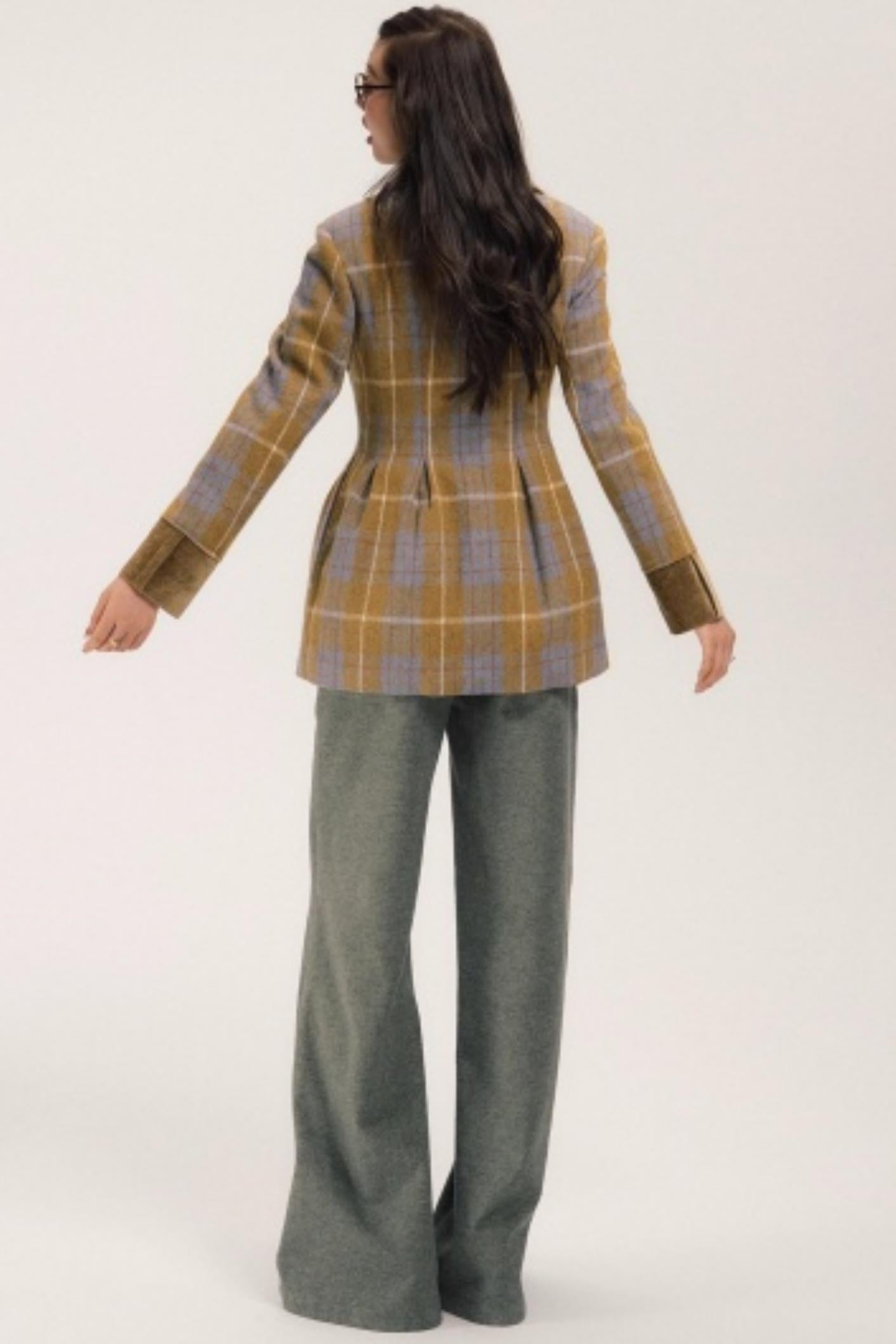 Plaid Patchwork Woolen Coat