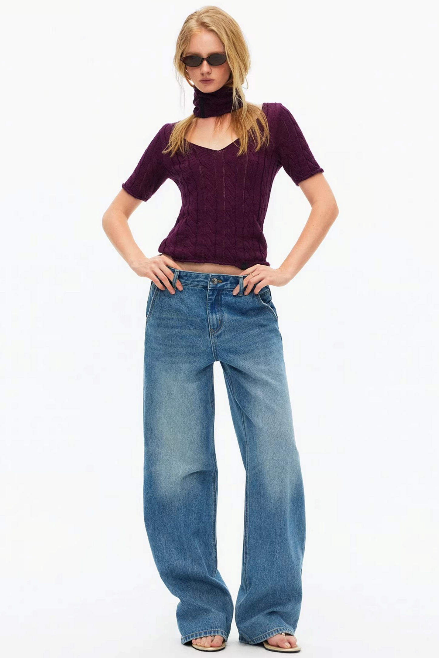 Hollow-Out Knit V-Neck Top