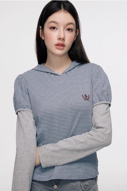 Panelled Puff Sleeve Layering Sweatshirt