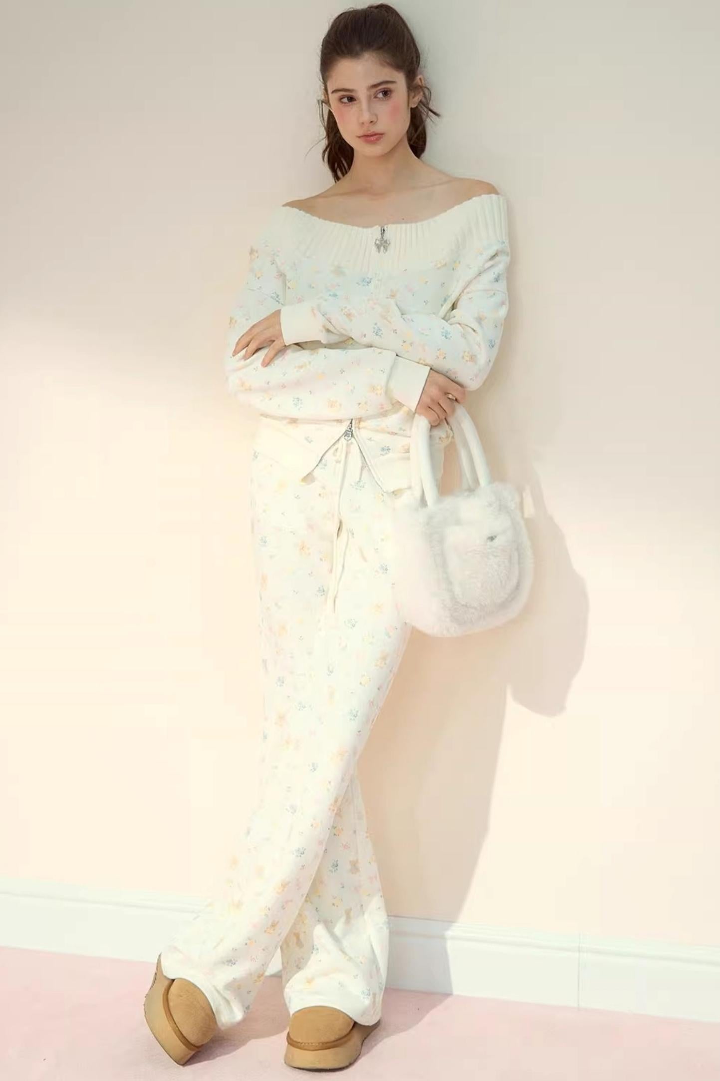 One-Shoulder Sweater With Trousers Set-Up