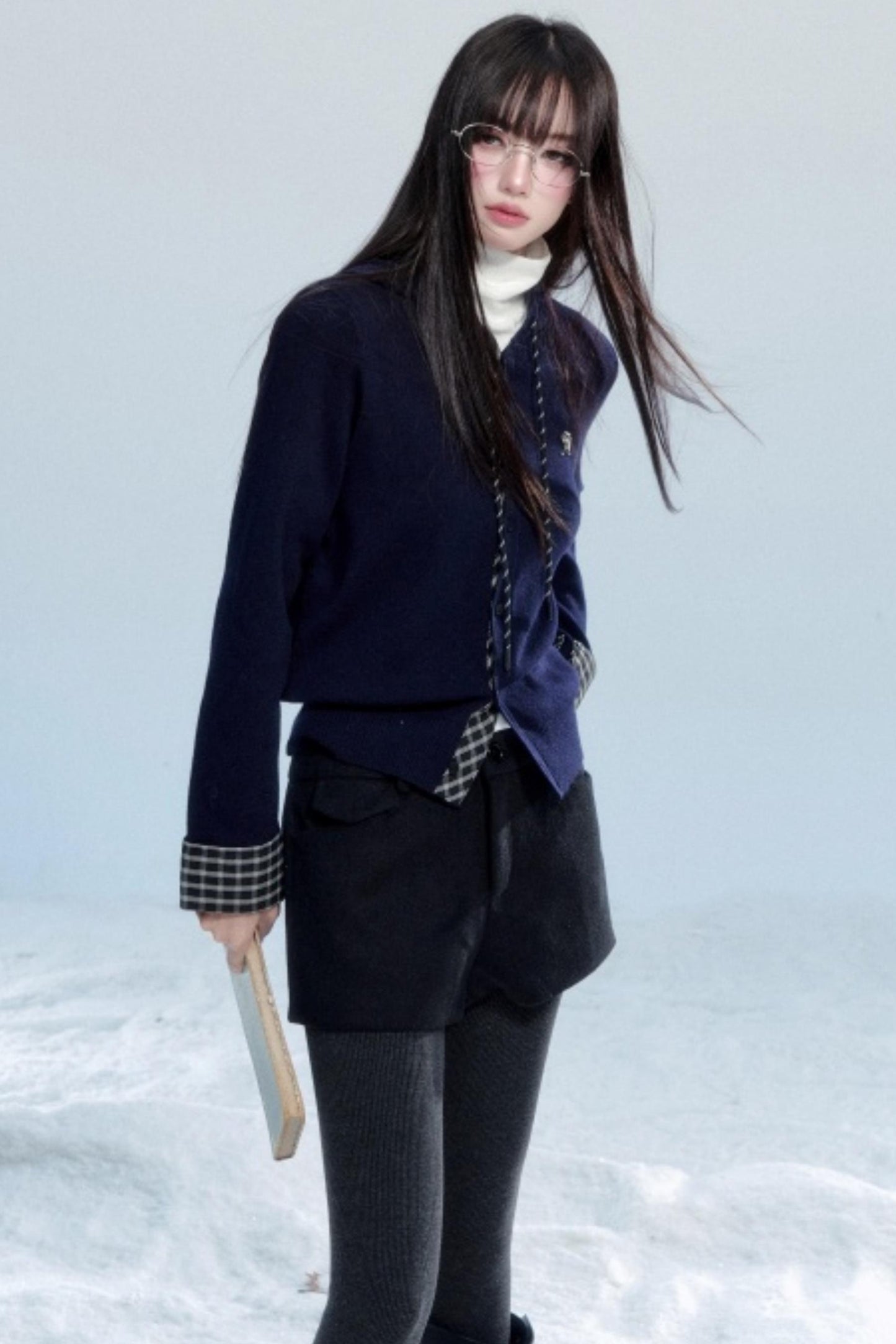 Plaid Patchwork Hooded Cardigan