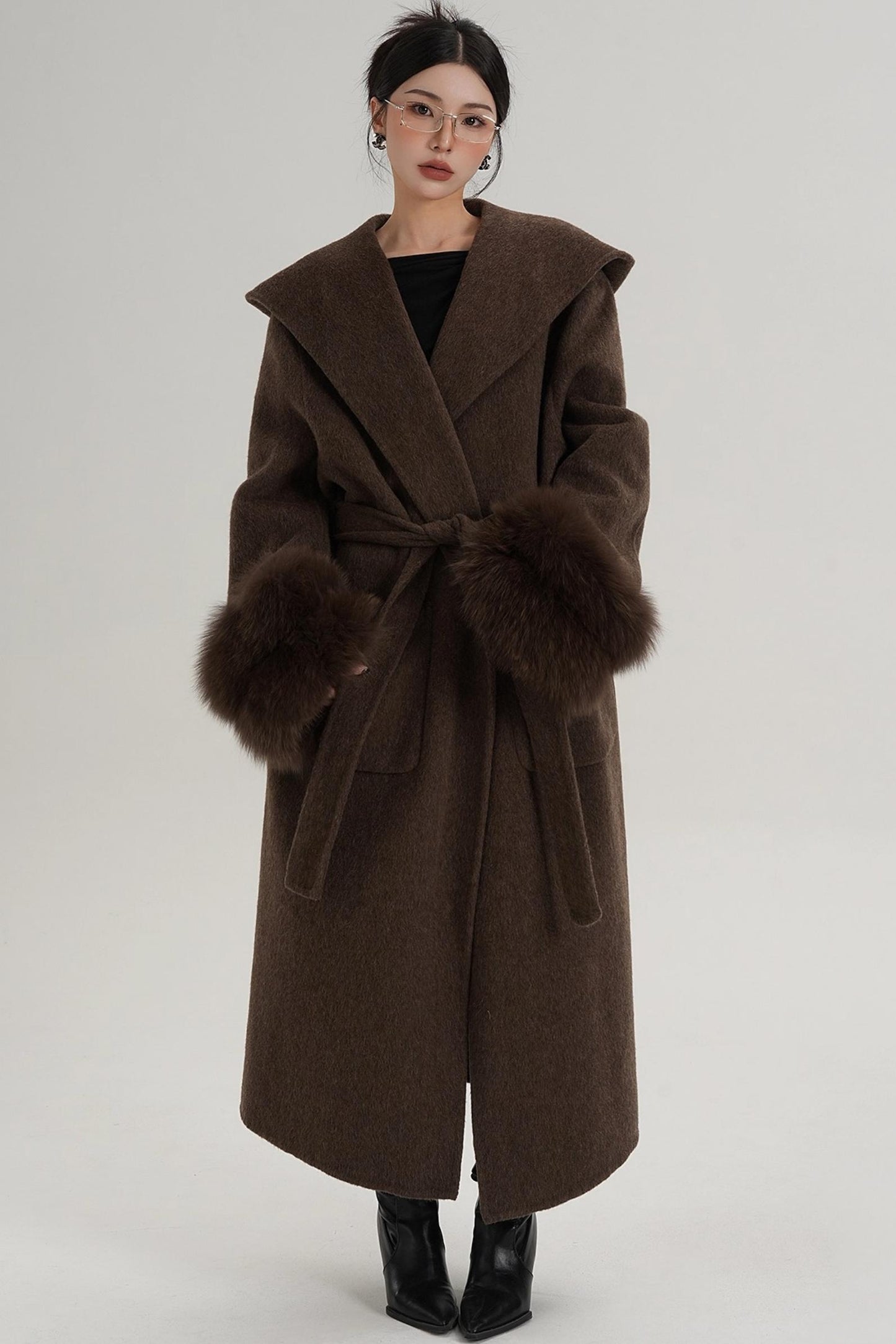 Fox Sleeve Wool Coat