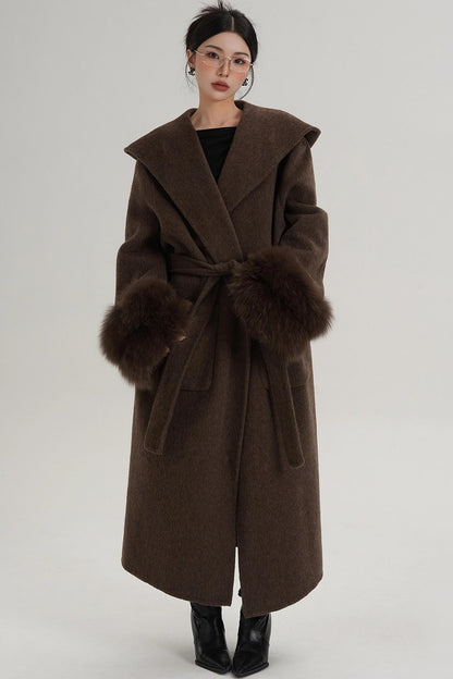 Fox Sleeve Wool Coat