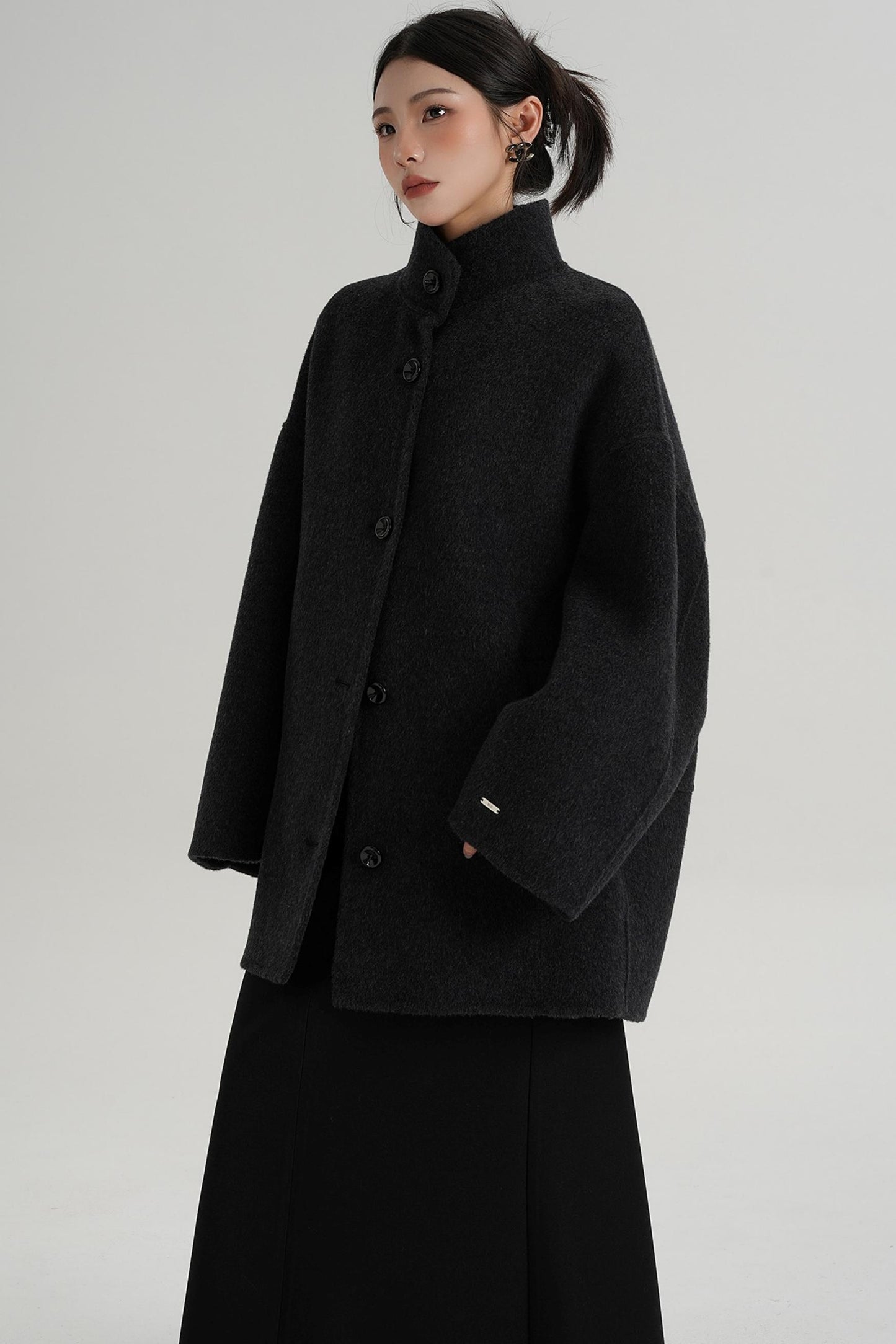 Stand-Up Collar Loose Sleeve Wool Jacket