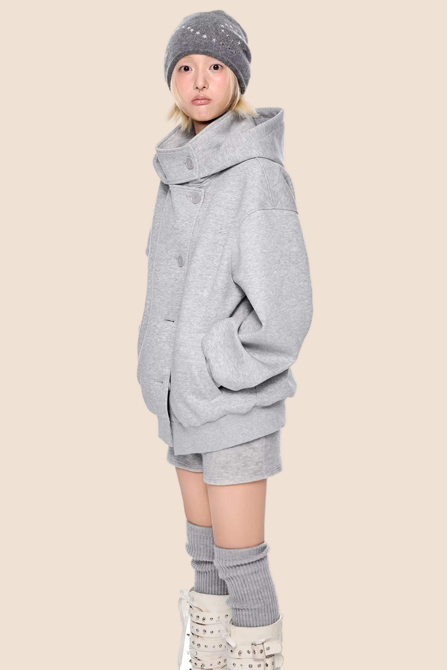 Retro Kapuzen-Sweatshirtjacke