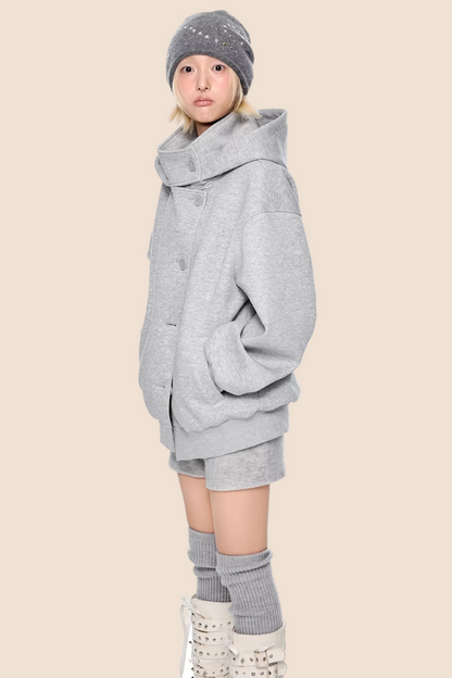 Retro Kapuzen-Sweatshirtjacke