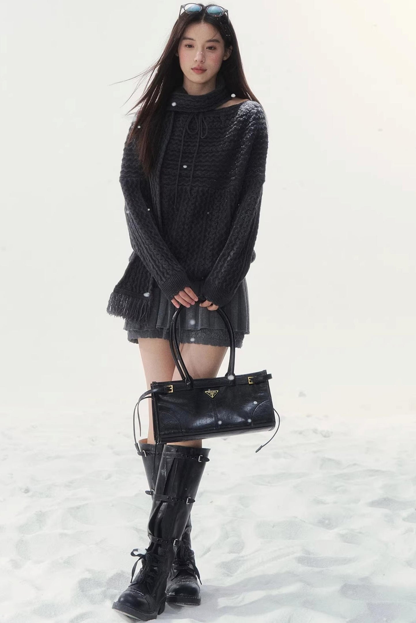 Vintage Twist Knit Off-Shoulder Sweater