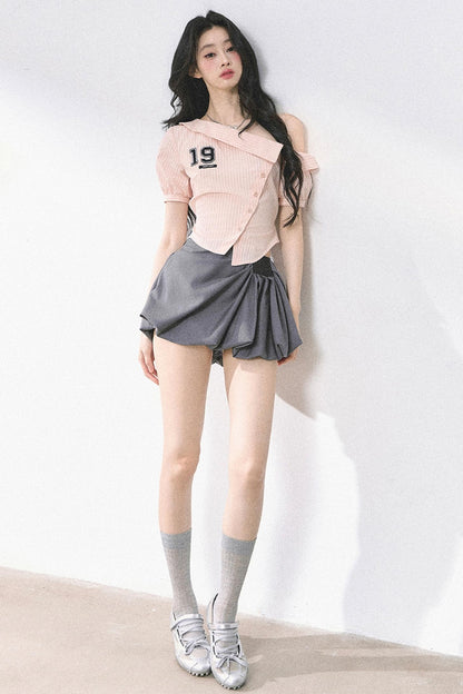 Pink Off Shoulder Stripe T-Shirt