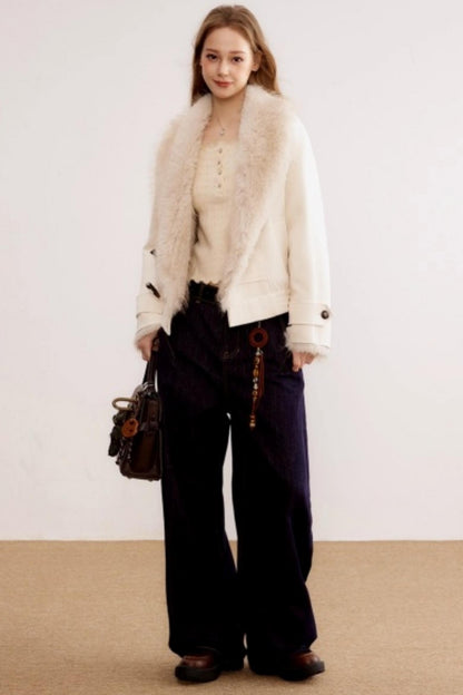 Fur Collar Leather Parka Coat