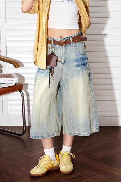 Vintage Wide-Leg Denim Shorts