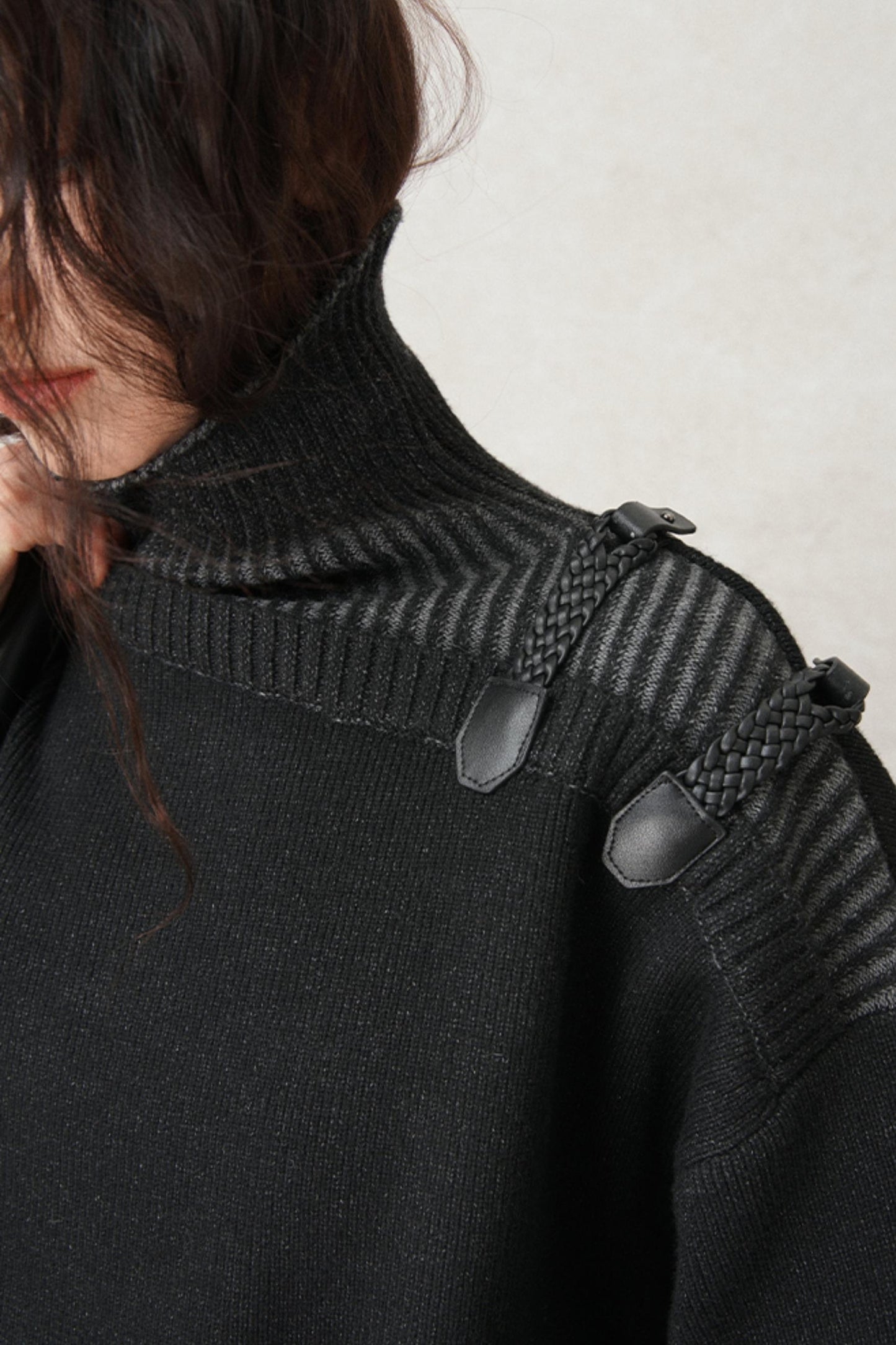 Hand-Woven Leather Loop Sweater