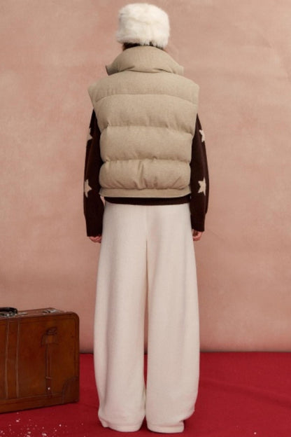 Lace Patchwork Stand Collar Puffer Vest