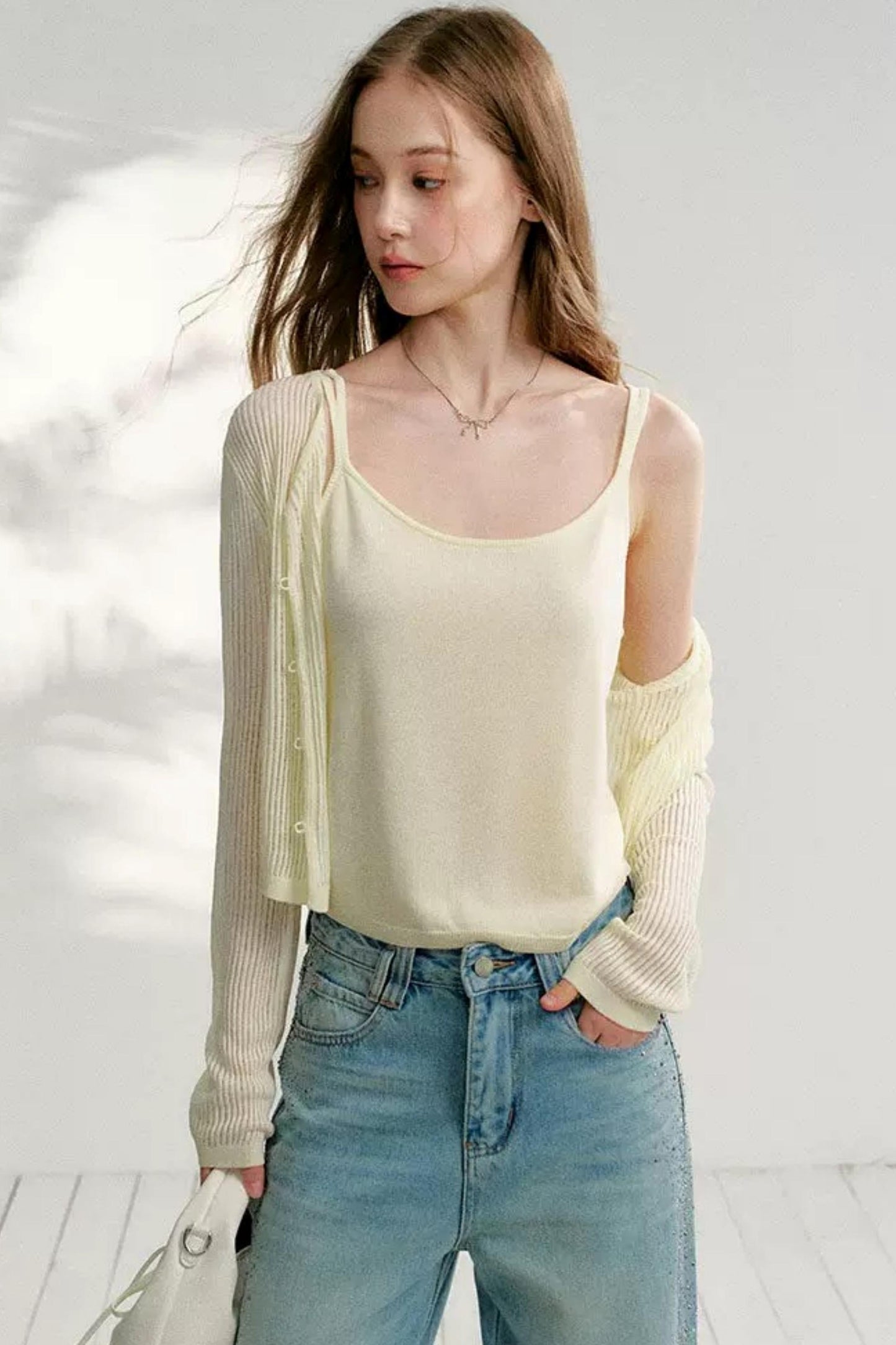 Hollow Knit Cardigan Set