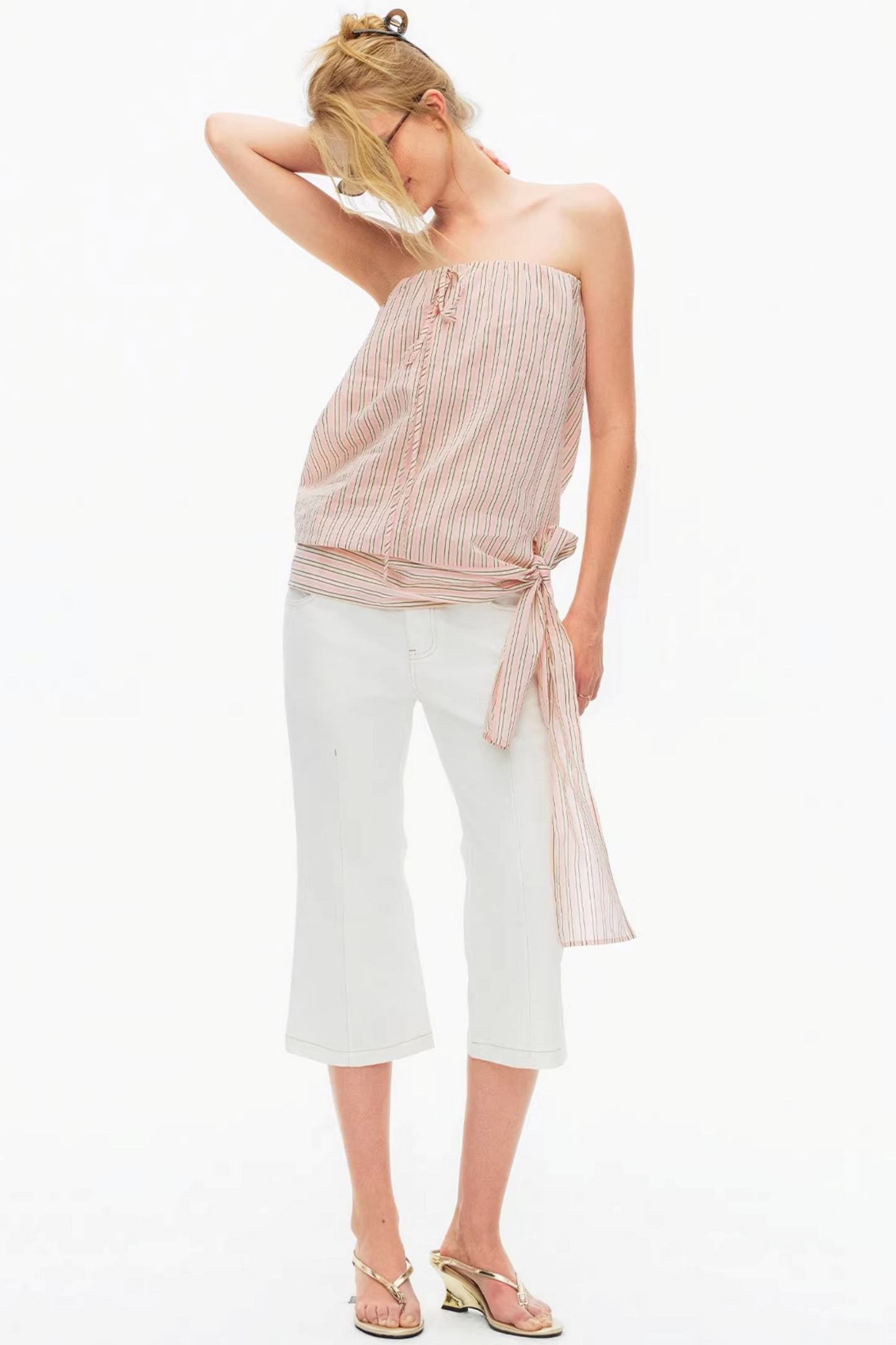 Lightweight Striped Tie-Front Top