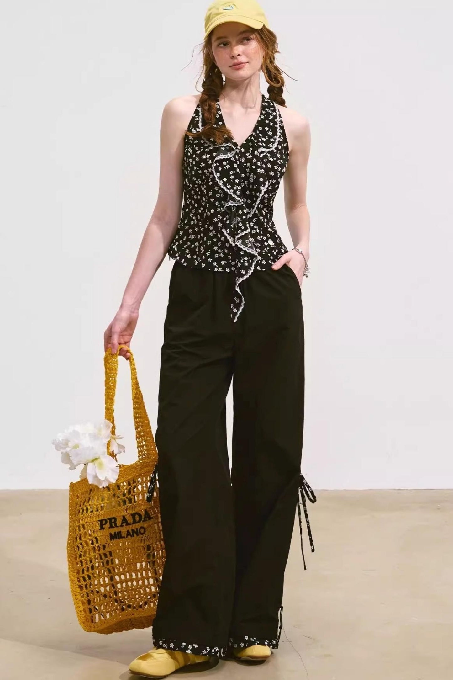 Floral Patchwork Plaid Trousers