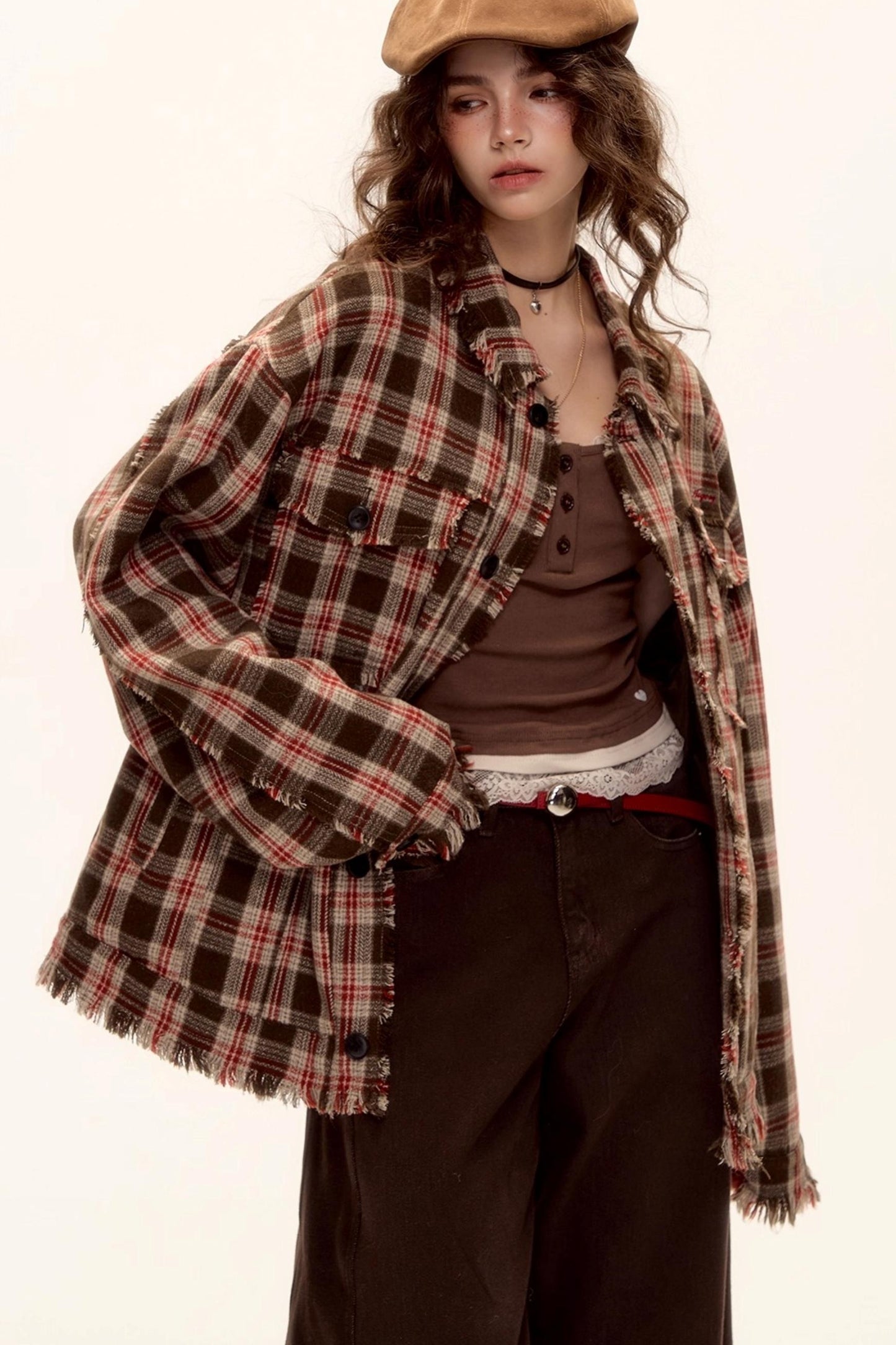 Wool Plaid Frayed Shirt