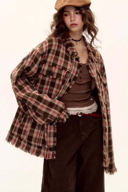 Wool Plaid Frayed Shirt