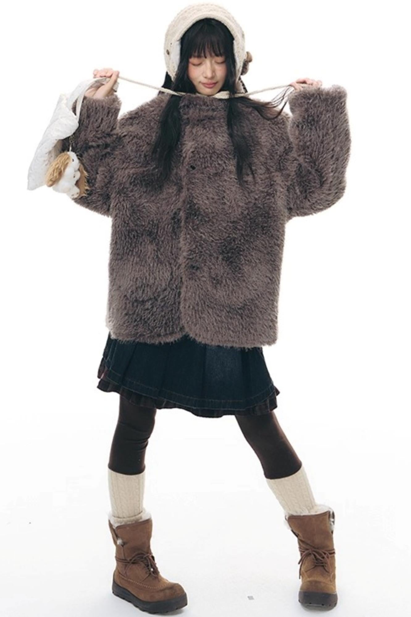 Reversible Polka Dot Fur Coat