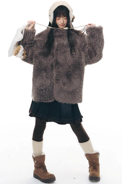 Reversible Polka Dot Fur Coat