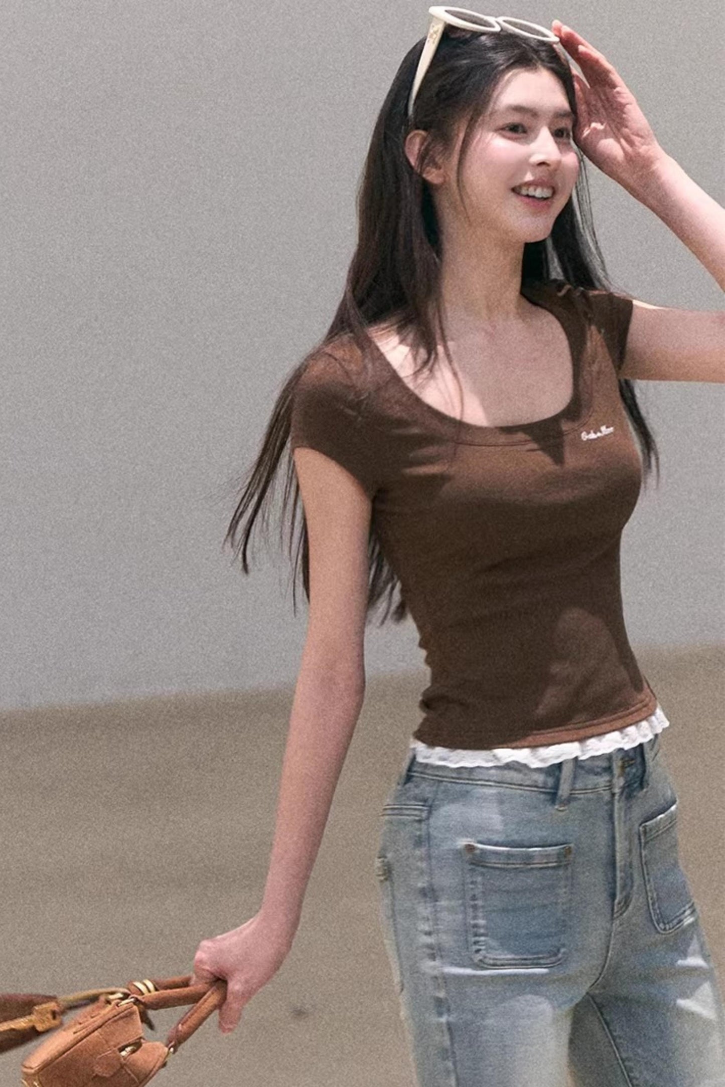 레이스 보헤미안 반팔 티셔츠