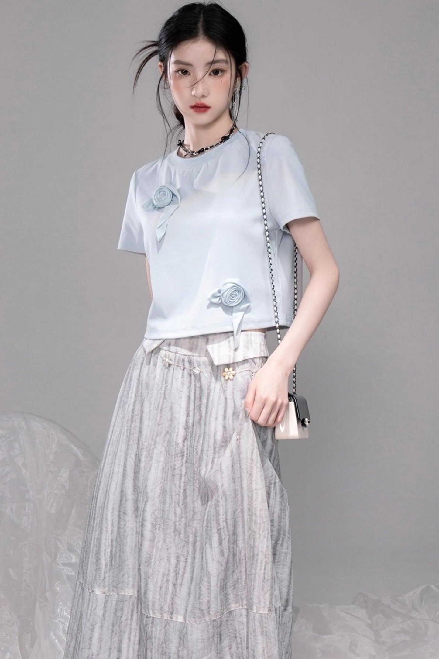 Smudge Art Sheer Print Skirt