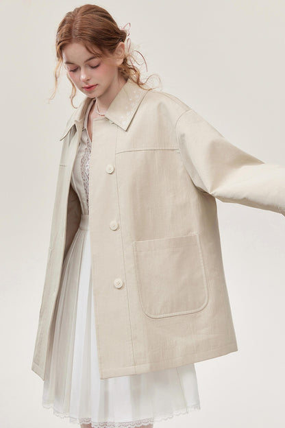 Khaki Embroidered Trench Coat