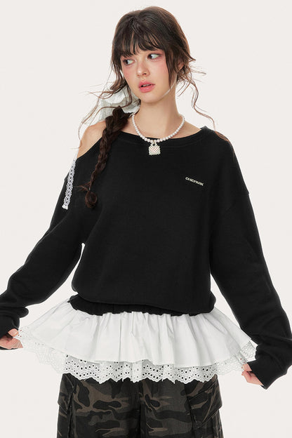 Skin-Friendly Slanted Shoulder Sweatshirt