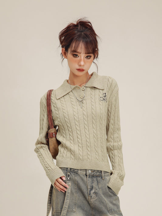 Spice Twist Pattern Lapel Sweater Top