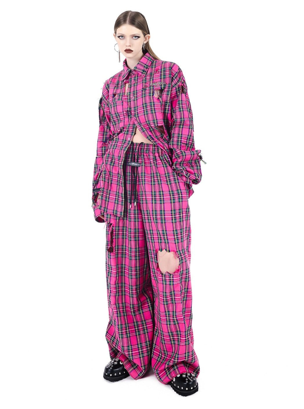 Hip-hop loose ultra-wide leg plaid pants