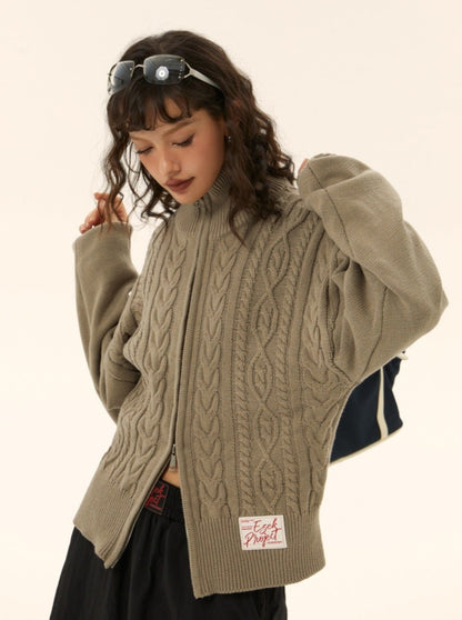 vintage turtleneck knit cardigan sweater jacket