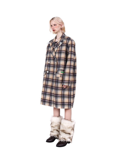 Plaid genderless woolen jacket