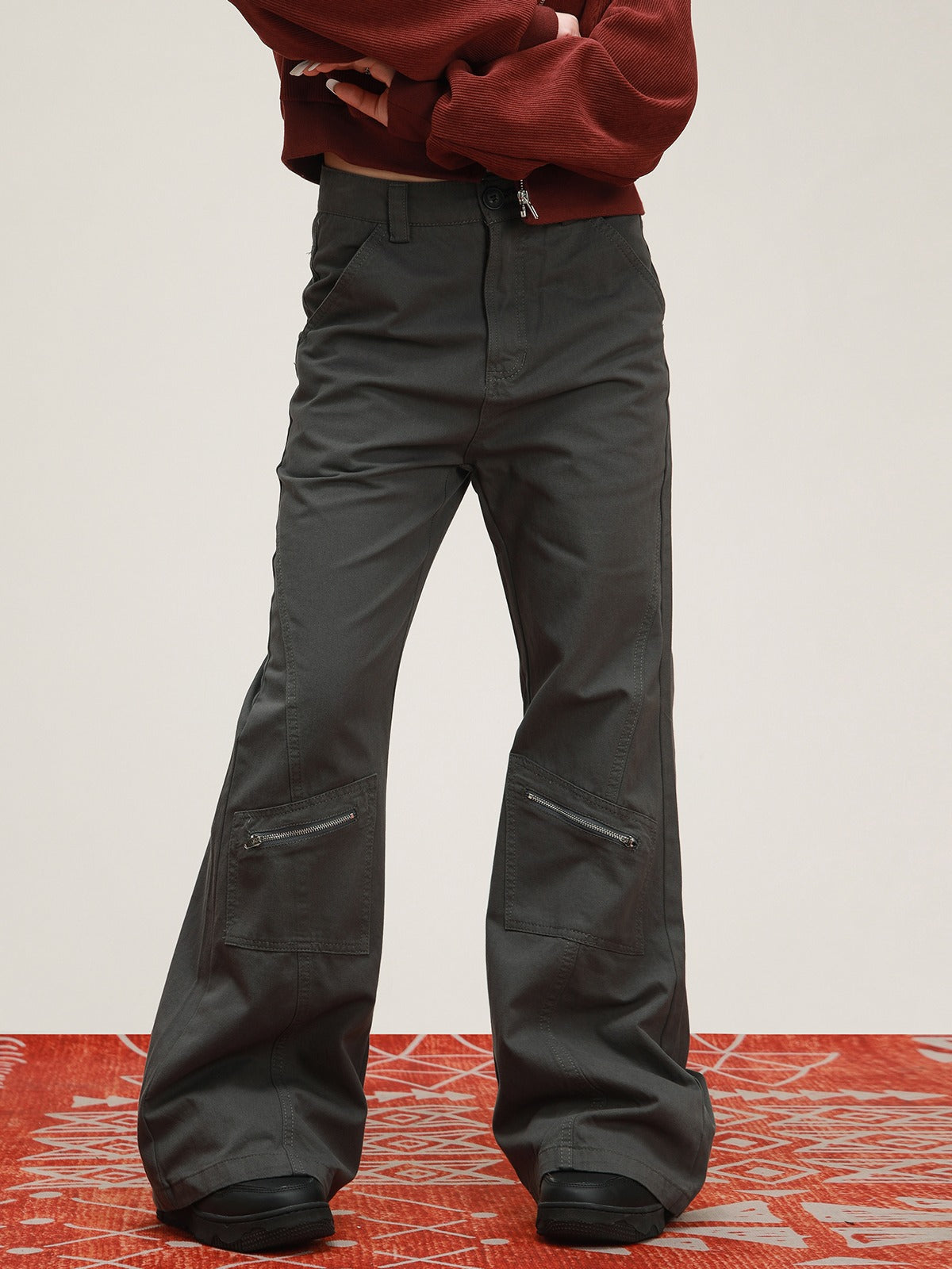 American zipper pocket bootcut casual pants