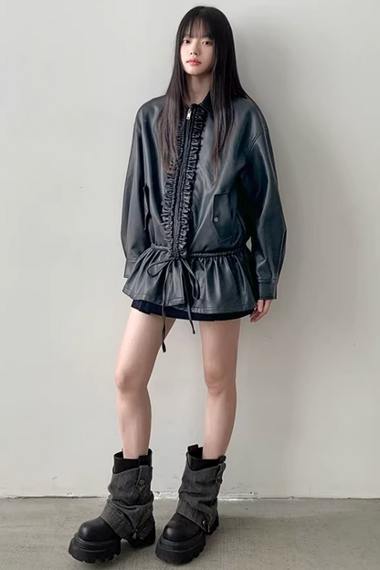 Reversible Ruffled Leather Jacket