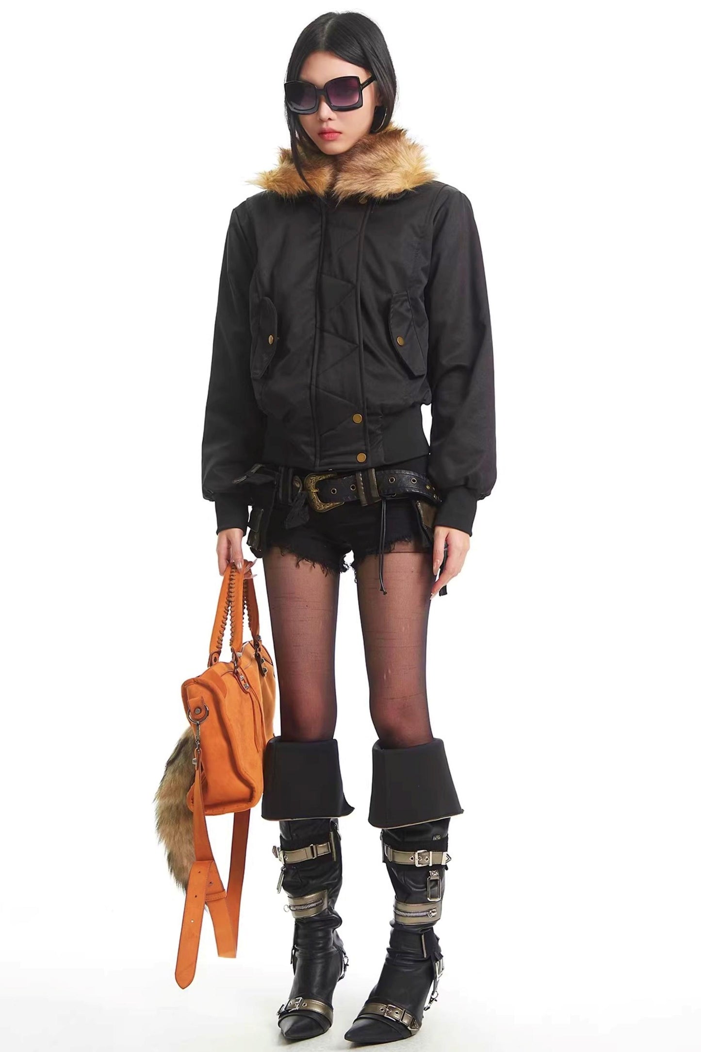 Korean Black Fur Collar Jacket