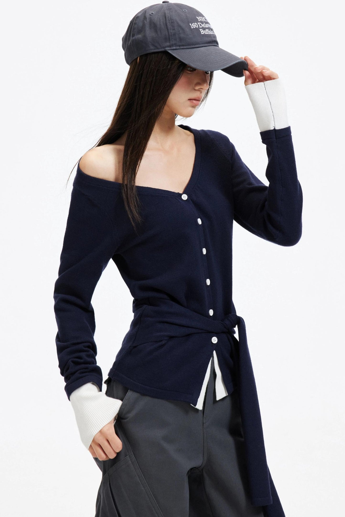 Color-Blocking Knit Off-Shoulder Sweater