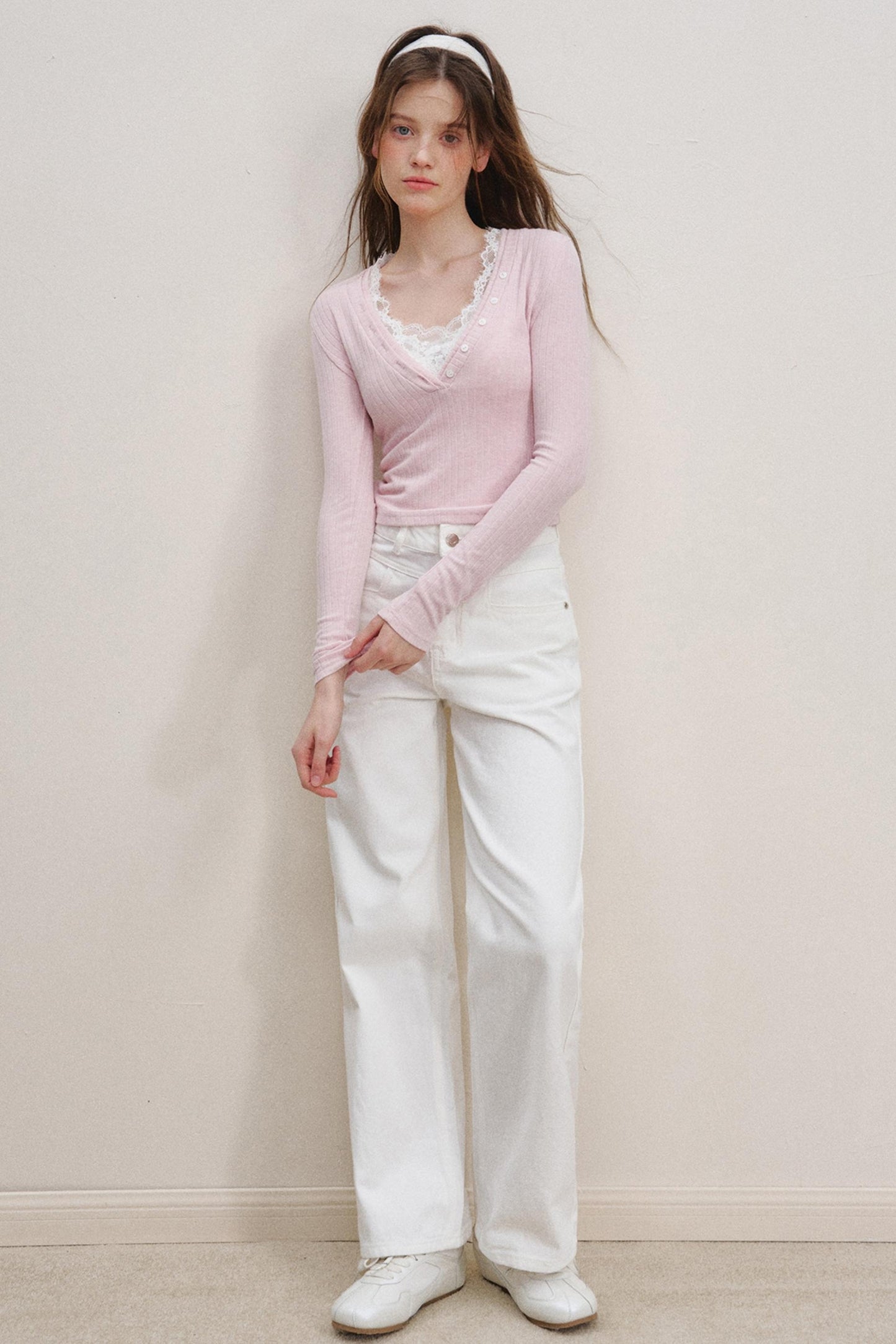 Lace V-Neck Knit Sweater Set-Up