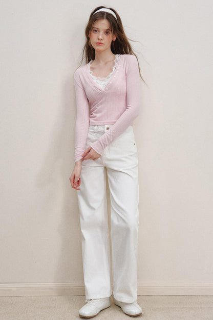 Lace V-Neck Knit Sweater Set-Up