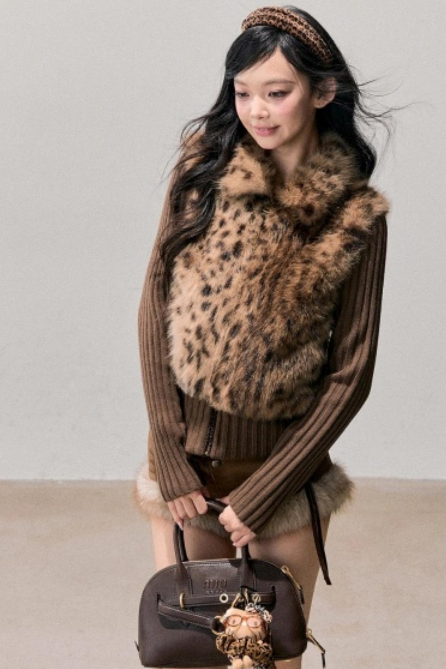 Faux Fur Leopard Knit Jacket