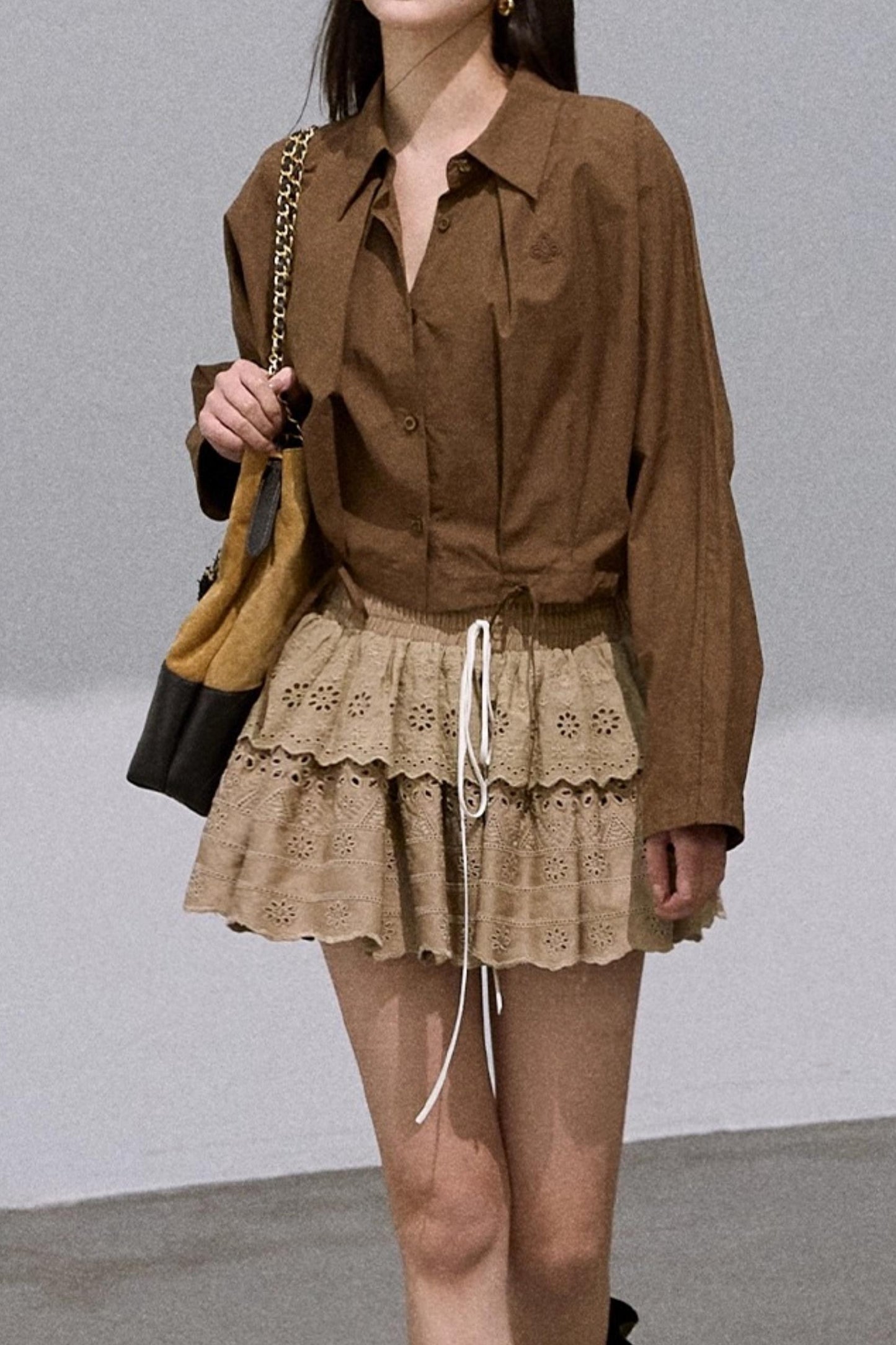 Cropped Lace-Up Cotton Shirt