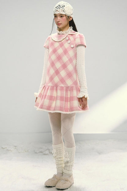 Christmas Doll Collar Tweed Dress Set-Up