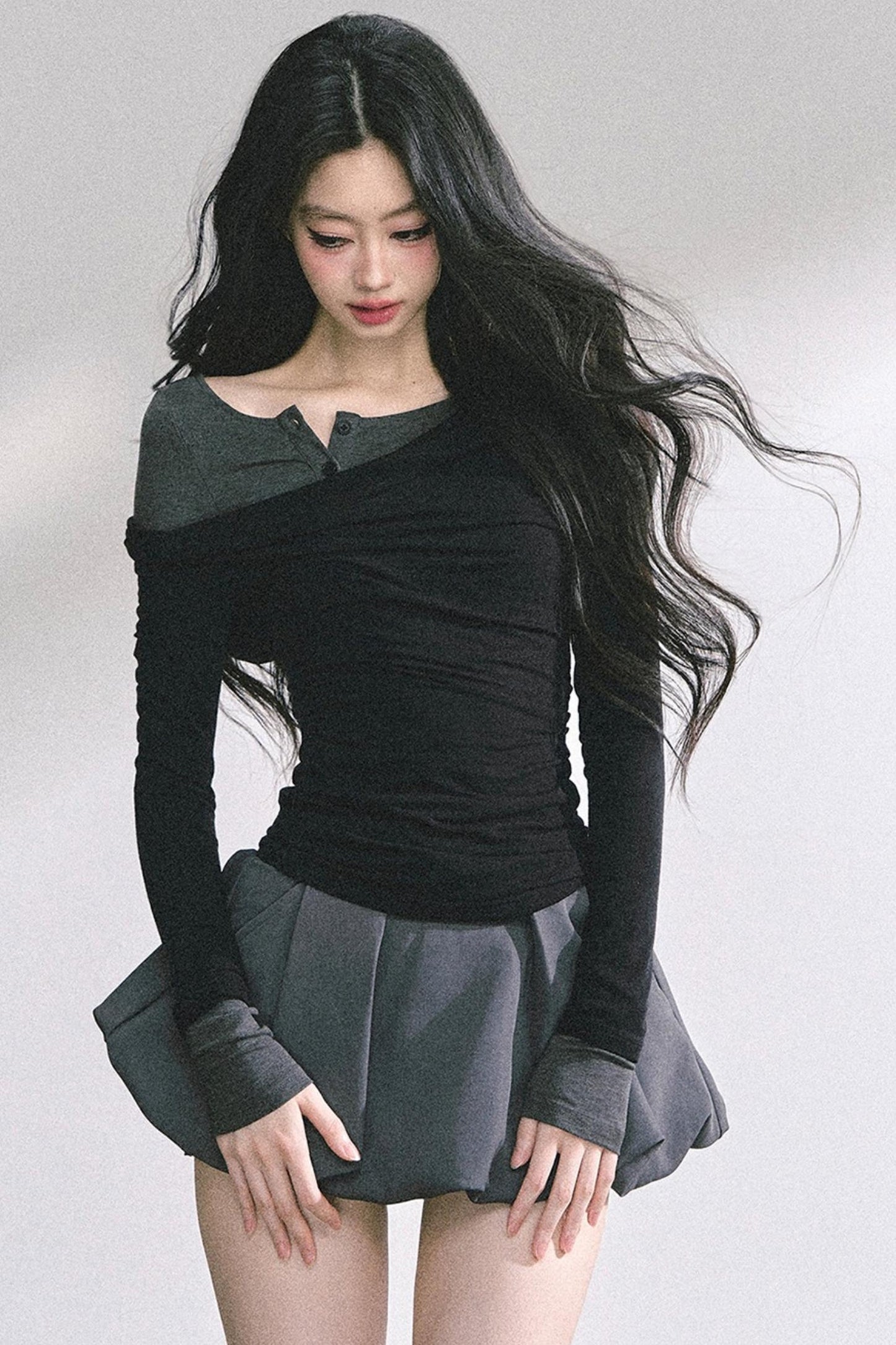 Korean Off-The-Shoulder Black Top