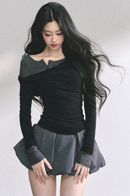 Korean Off-The-Shoulder Black Top