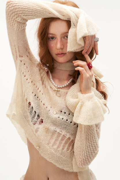 Wide-Neck Knit Cardigan