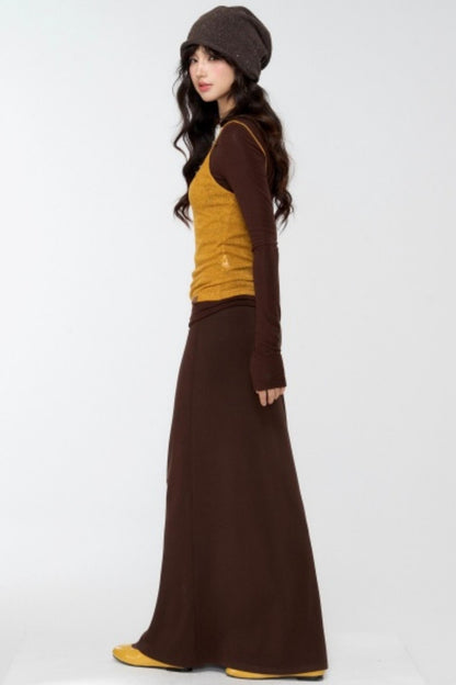 Brown Knit Relaxed Skirt