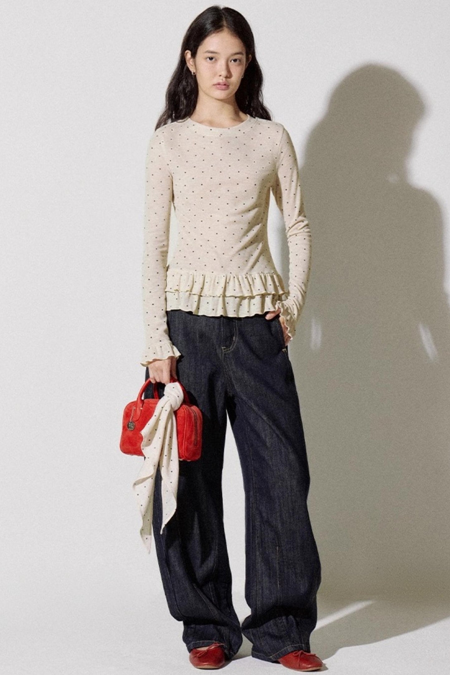 Romantic Polka Dot Long-Sleeved T-shirt