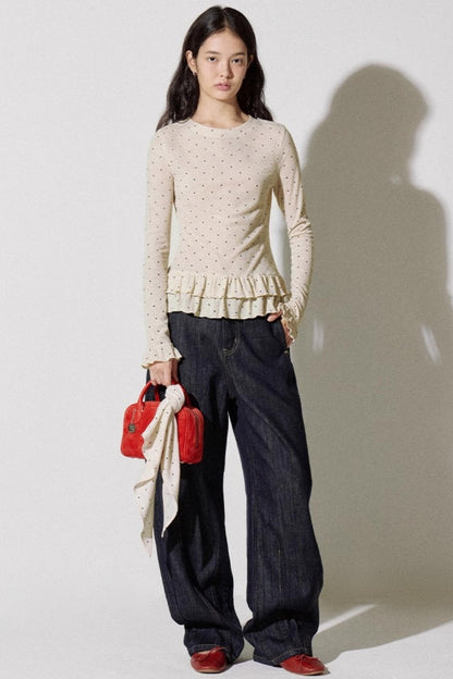 Romantic Polka Dot Long-Sleeved T-shirt