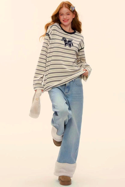 Wool Splicing Fleece-Lined Pants