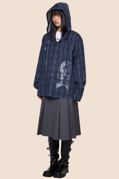 Hooded Plaid Lightweight Loose Jacket