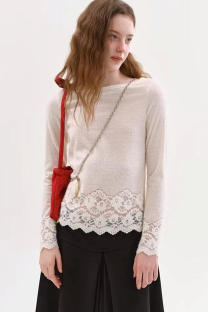 Off-Shoulder Knit Lace Top